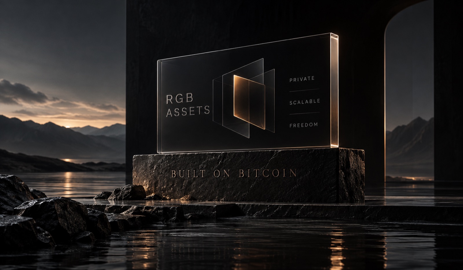 A monochrome Bitcoin object and RGB asset study from the approved PPRGB design board